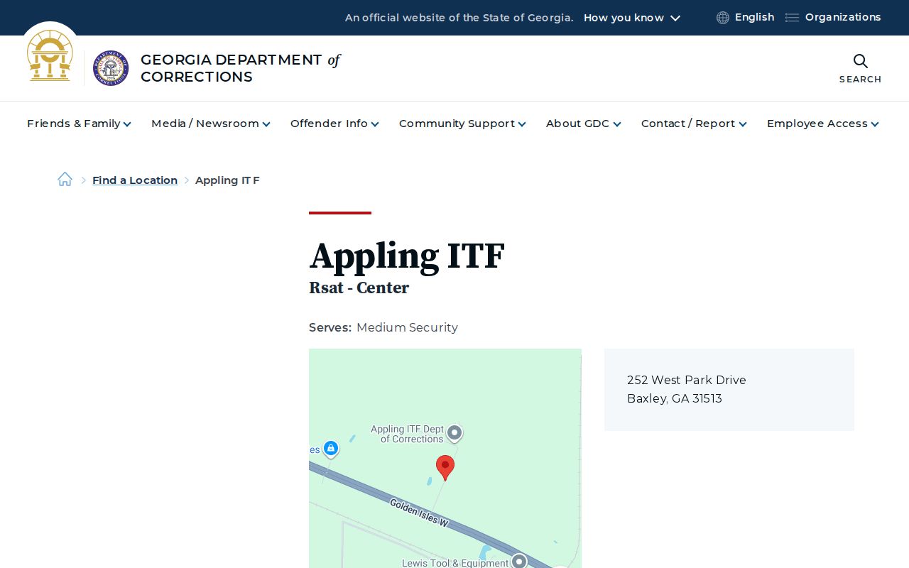 GDC Appling ITF facility and state release information