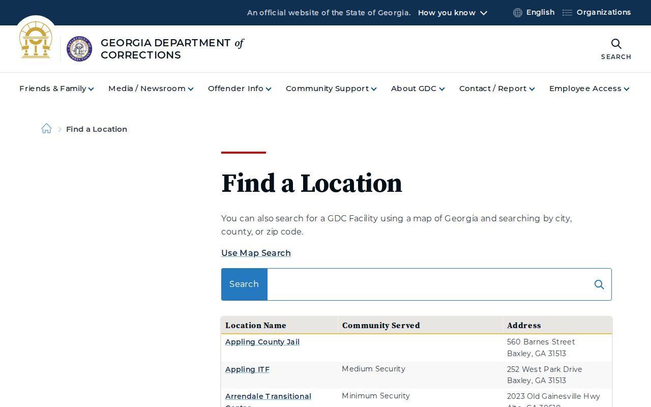 Georgia corrections locations for Appling County release photo research