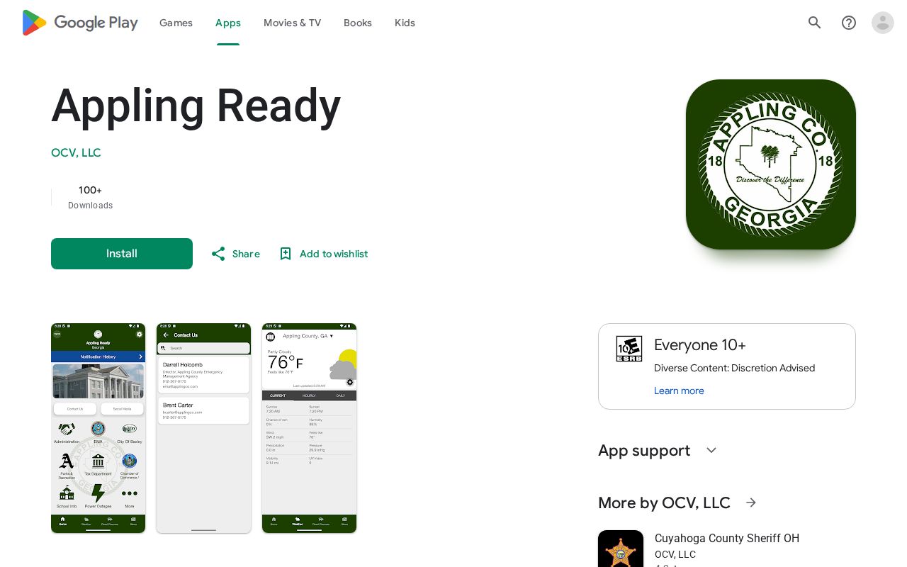 Appling County public-safety app listing without a 24-hour release feature