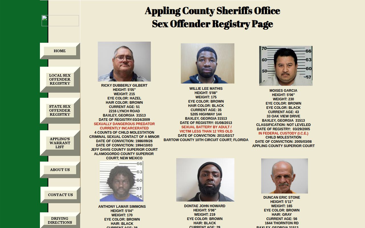 Appling County sheriff registry photo channel for released registrants